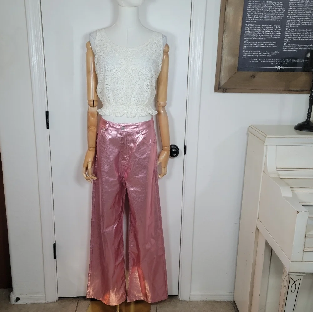Meshki Minnie Metallic Pink Straight Jeans Size M